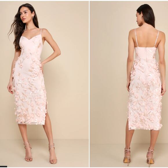 Lulus Limitless Adoration Blush Pink 3D Floral Embroidered Midi Dress Womens S - Picture 1 of 14
